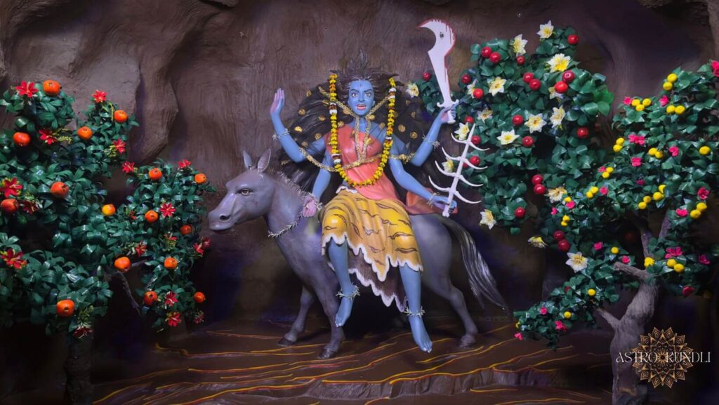 photo of goddess kaalratri statue with text Navratri Day 7 Prepare for The Fierce Goddesses Blessings